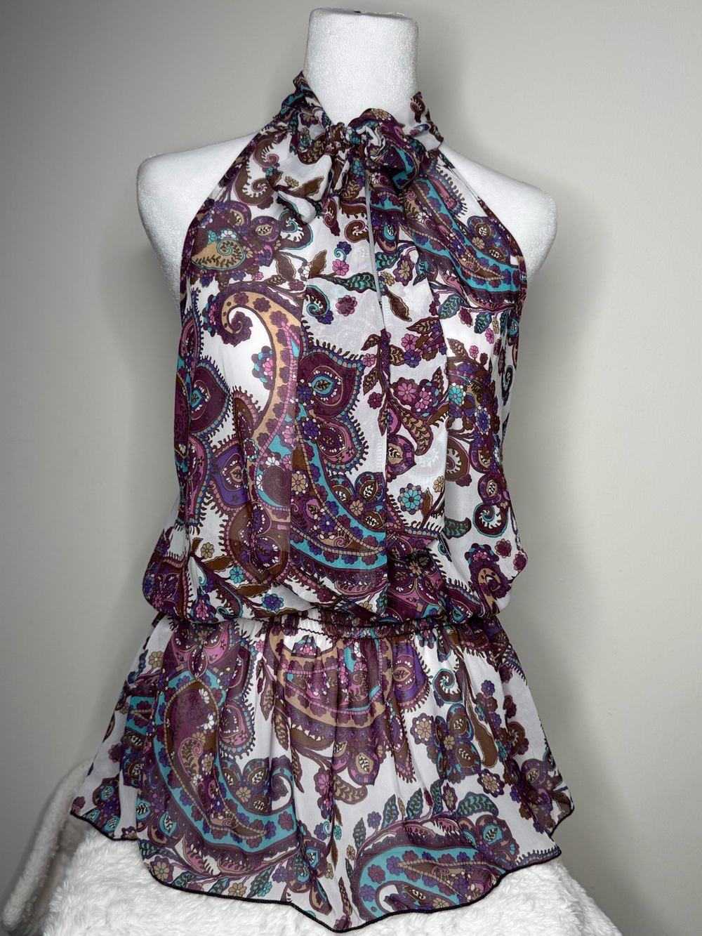 Forever 21 Purple, Teal & Brown Paisley Halter Top